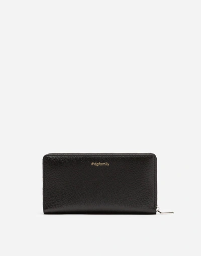 Shop Dolce & Gabbana Zip-around Dauphine Calfskin Wallet With Diver-style Patches Of The Designers In Black