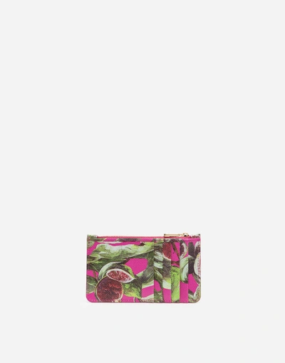 Shop Dolce & Gabbana Credit Card Holder In Printed Dauphine Calfskin In Fuchsia