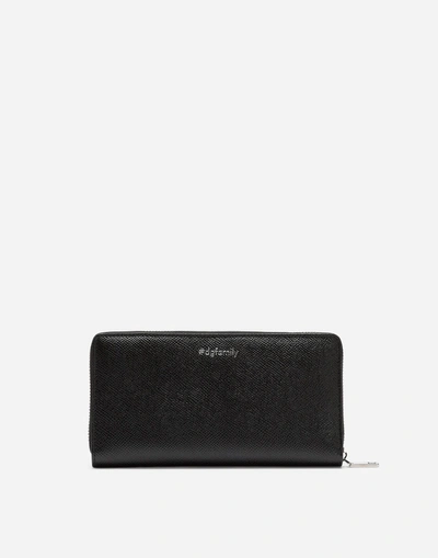 Shop Dolce & Gabbana Zip-around Dauphine Calfskin Wallet With Patches Of The Designers In Black