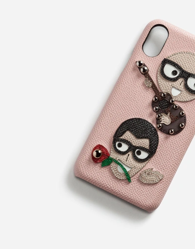 Shop Dolce & Gabbana Iphone X Cover In Dauphine Calfskin With Designers' Patches In Pink