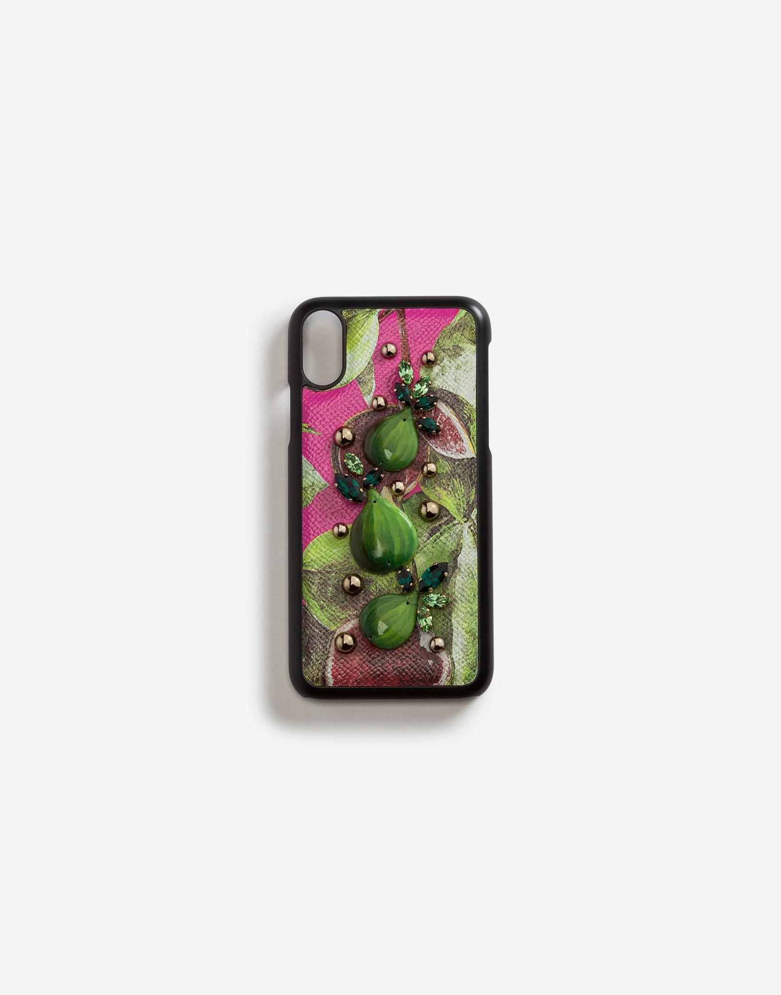 IPHONE X COVER WITH PRINTED DAUPHINE CALFSKIN DETAIL AND EMBROIDERIES