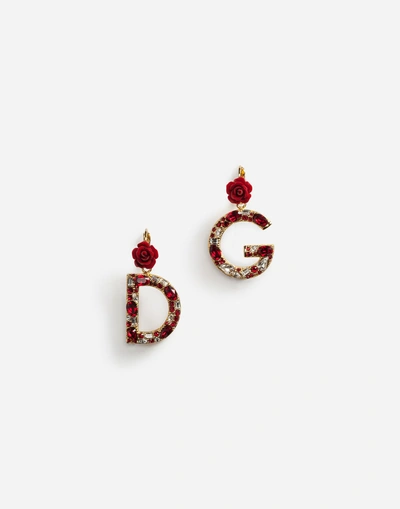 Shop Dolce & Gabbana Branded Drop Earrings In Gold