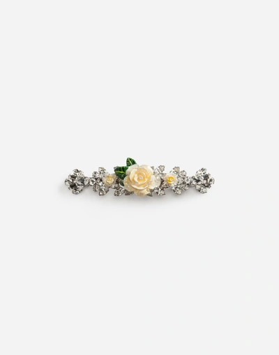 Shop Dolce & Gabbana Hair Clip With Roses In Silver