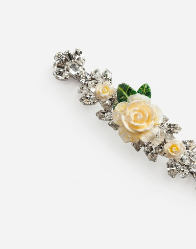 Shop Dolce & Gabbana Hair Clip With Roses In Silver