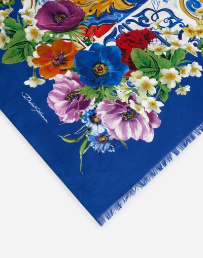 Shop Dolce & Gabbana Printed Cotton Sarong (110 X 190) In Majolica Print