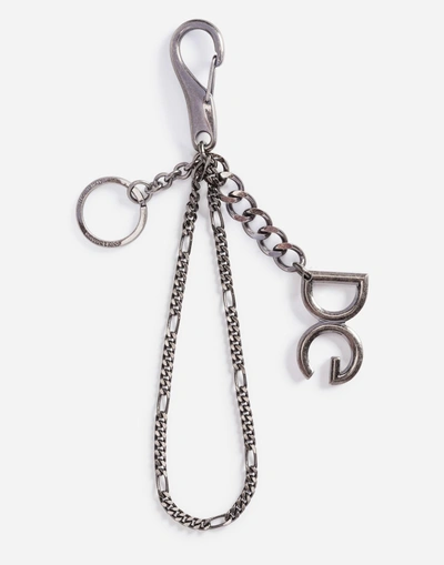 Shop Dolce & Gabbana Keychain With Logo Patch In Gray