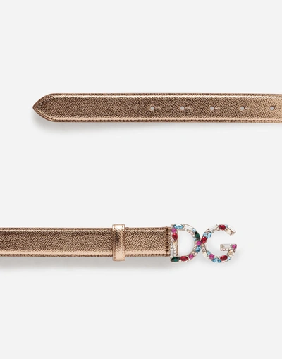 Shop Dolce & Gabbana Laminated Dauphine Calfskin Belt In Gold