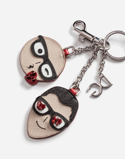 Shop Dolce & Gabbana Dauphine Calfskin Key Ring With Designers' Patch In Multicolor
