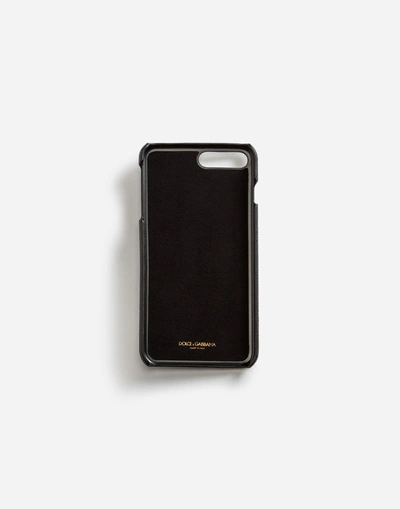 Shop Dolce & Gabbana Iphone 7/8 Plus Cover In Dauphine Calfskin With Patches Of The Designers In Black