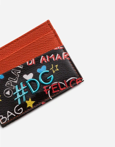 Shop Dolce & Gabbana Credit Card Holder In Printed Dauphine Calfskin In Black