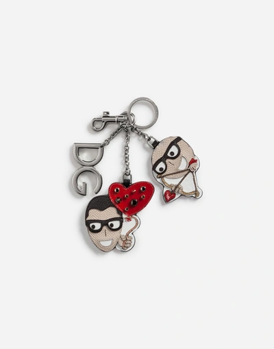 Shop Dolce & Gabbana Dauphine Calfskin Keychain With Cupid-style Patches Of The Designers In Multi-colored