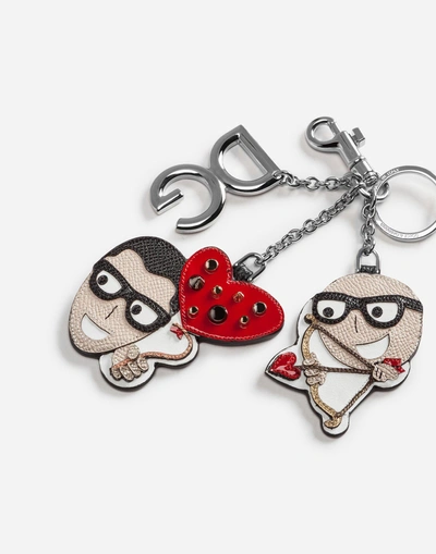 Shop Dolce & Gabbana Dauphine Calfskin Keychain With Cupid-style Patches Of The Designers In Multi-colored