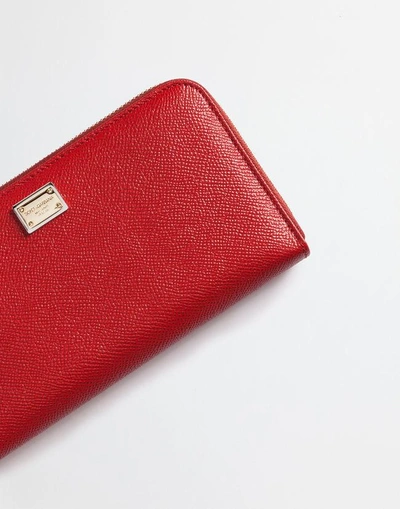 Shop Dolce & Gabbana Dauphine Leather Zip-around Wallet In Red