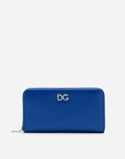 Shop Dolce & Gabbana Zip-around Dauphine Calfskin Wallet In Blue