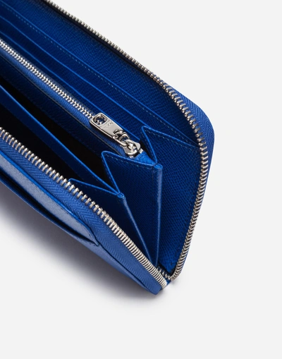 Shop Dolce & Gabbana Zip-around Dauphine Calfskin Wallet In Blue