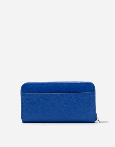 Shop Dolce & Gabbana Zip-around Dauphine Calfskin Wallet In Blue