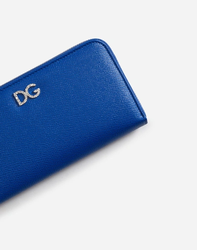 Shop Dolce & Gabbana Zip-around Dauphine Calfskin Wallet In Blue