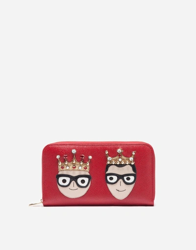 Shop Dolce & Gabbana Zip-around Leather Wallet With Patches Of The Designers In Red