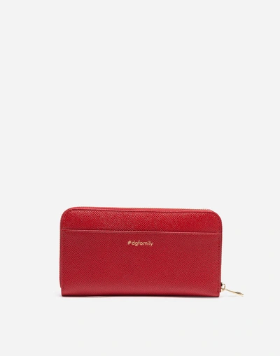Shop Dolce & Gabbana Zip-around Leather Wallet With Patches Of The Designers In Red
