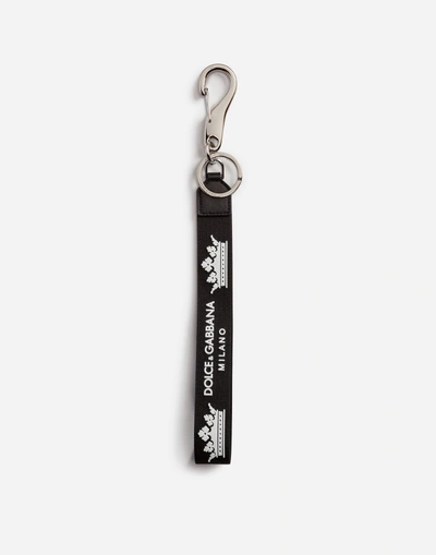 Shop Dolce & Gabbana Keychain With Branded Ribbon In Black