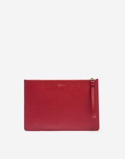 Shop Dolce & Gabbana Leather Pouch With Patches Of The Designers In Red