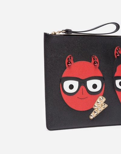 Shop Dolce & Gabbana Leather Pouch With Patches Of The Designers In Black