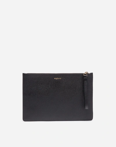 Shop Dolce & Gabbana Leather Pouch With Patches Of The Designers In Black