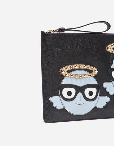 Shop Dolce & Gabbana Leather Pouch With Patches Of The Designers In Black