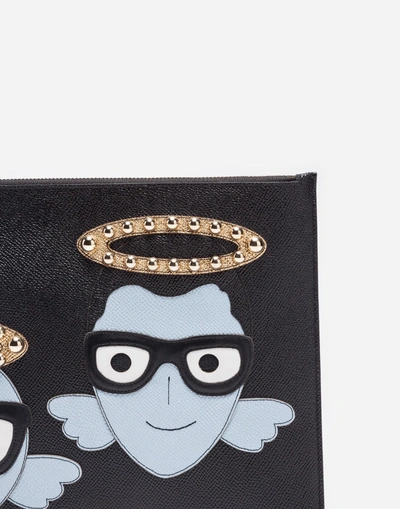 Shop Dolce & Gabbana Leather Pouch With Patches Of The Designers In Black