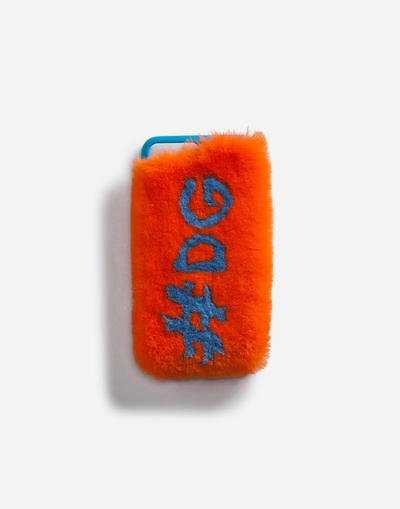 Shop Dolce & Gabbana Iphone 7 Plus Cover In Two-tone Rabbit Fur In Orange