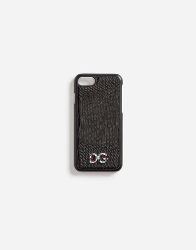 Shop Dolce & Gabbana Iphone 7 Cover With Leather Detail And Logo Patch In Black