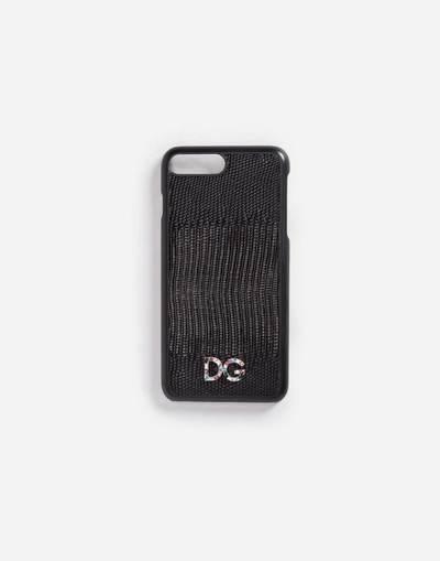 Shop Dolce & Gabbana Iphone 7 Plus Cover With Leather Detail And Logo Patch In Black