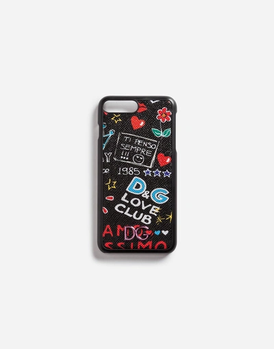 Shop Dolce & Gabbana Iphone 7 Plus Cover In Printed Dauphine Calfskin Detail In Black