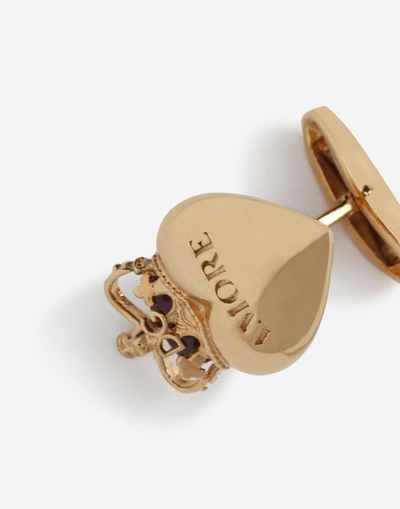 Shop Dolce & Gabbana Heart Cufflinks In Gold