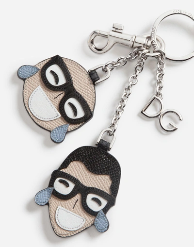 Shop Dolce & Gabbana Dauphine Calfskin Key Ring With Designers' Patch In Silver