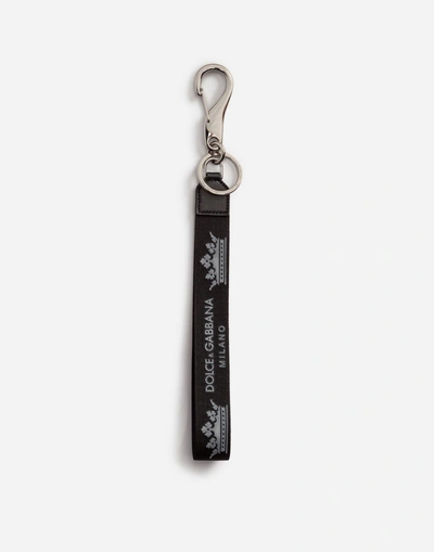 Shop Dolce & Gabbana Keychain With Branded Ribbon In Black