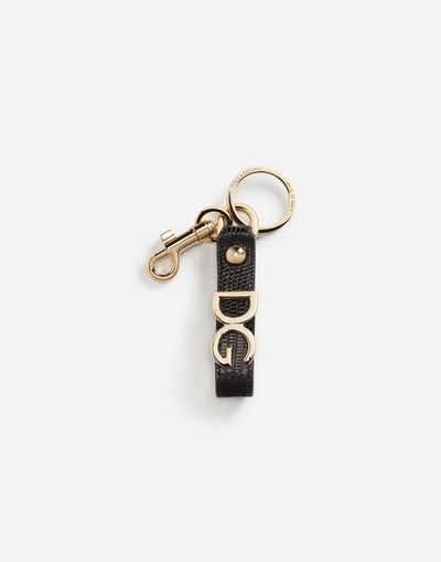 Shop Dolce & Gabbana Keychain In Iguana Print Calfskin In Black