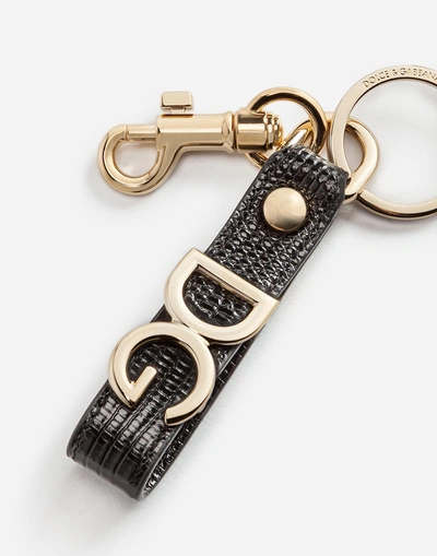 Shop Dolce & Gabbana Keychain In Iguana Print Calfskin In Black