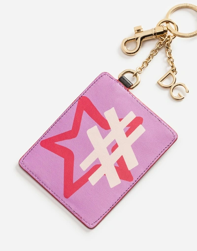 Shop Dolce & Gabbana Keychain Wallet In Metal And Printed Calfskin In Multicolor