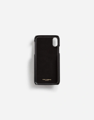 Shop Dolce & Gabbana Iphone X Cover In Dauphine Calfskin With Diver-style Patches Of The Designers In Black