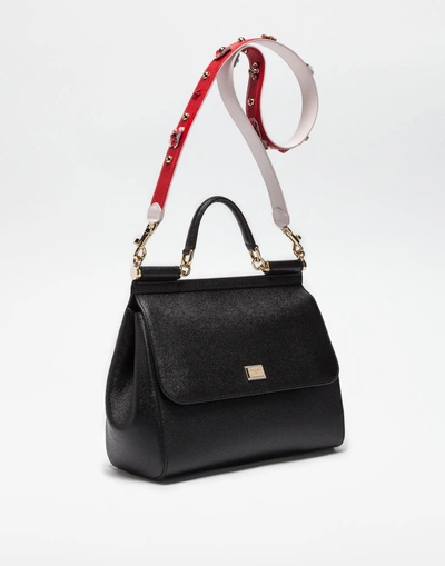 Shop Dolce & Gabbana Strap In Dauphine Leather With Applications In Red