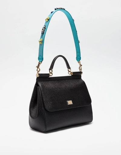 Shop Dolce & Gabbana Strap In Dauphine Leather With Appliqués In Multicolor