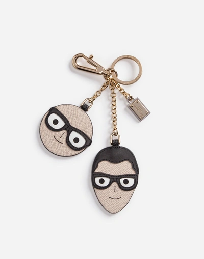 Shop Dolce & Gabbana Keychain With A Charm Of The Designers In Black