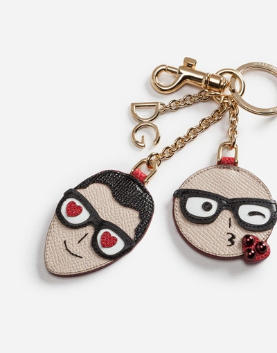 Shop Dolce & Gabbana Keychain In Dauphine Calfskin With Designers' Patches In Multicolor