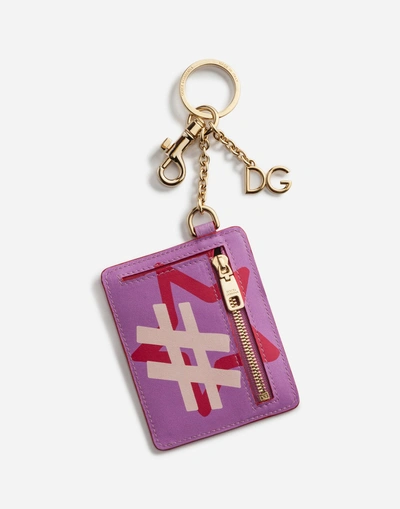 Shop Dolce & Gabbana Keychain Wallet In Metal And Printed Calfskin In Red