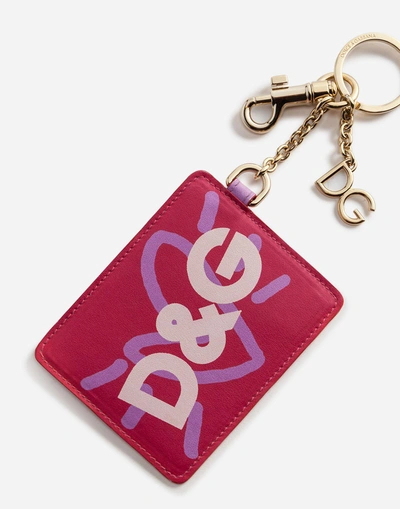 Shop Dolce & Gabbana Keychain Wallet In Metal And Printed Calfskin In Red