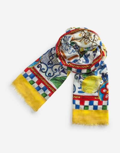 Shop Dolce & Gabbana Printed Modal And Cashmere Scarf (135 X 200) In Majolica Print