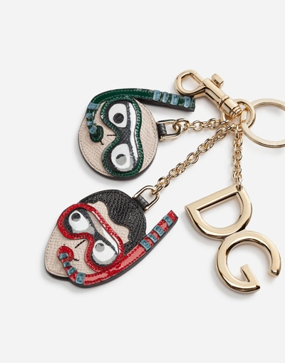 Shop Dolce & Gabbana Dauphine Calfskin Keychain With Patches Of The Designers In Multi-colored