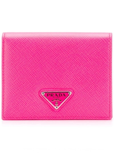 Shop Prada Saffiano Flap Wallet - Pink