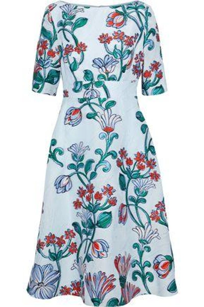 Shop Lela Rose Floral-jacquard Dress In Sky Blue